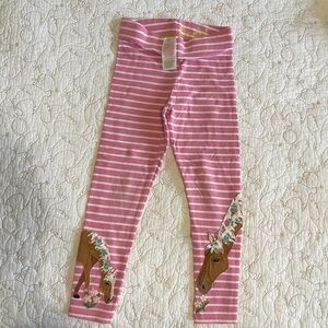 Mini Boden Pink and White Striped Leggings with Horse Design